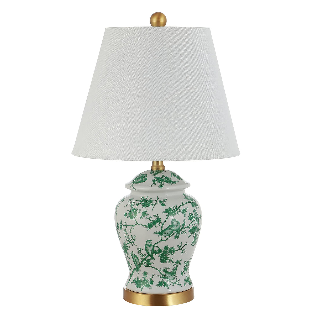 JONATHAN Y 22" White/Green Ceramic Table Lamp, French Country Chinoiserie Ginger Jar LED Bedside Lamp for Living Room Bedroom, White Linen Shade (JYL3005B)
