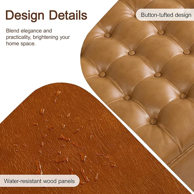 WUTUTUEE 30" Faux Leather Square Storage Ottoman