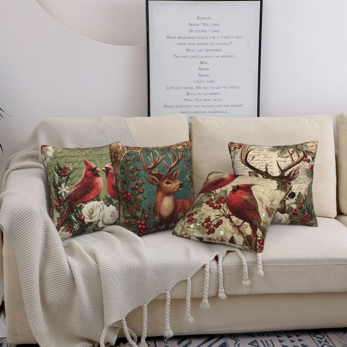 oyebn Christmas Animals Throw Pillow Covers Set of 4 Decorative Soft Double Sided Print Pillow Case Farmhouse Home Decor for Living Room Sofa Couch 18x18