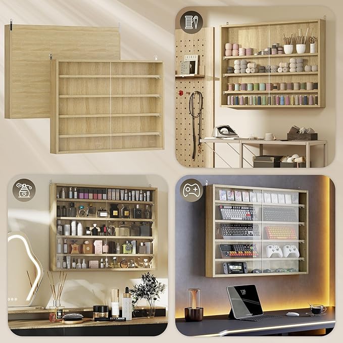 HOMCOM 5-Tier Display Cabinet, Glass Door Cabinet
