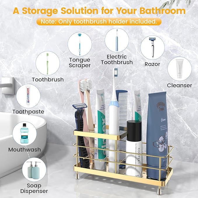 Luxspire Toothbrush Holders, 6 Slots Stainless Steel Tooth Brush Holder