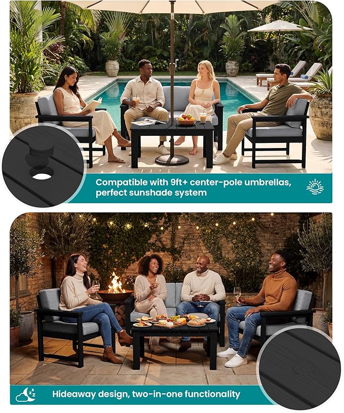 SERWALL 8 Pieces HDPE Outdoor Conversation Sofa Set