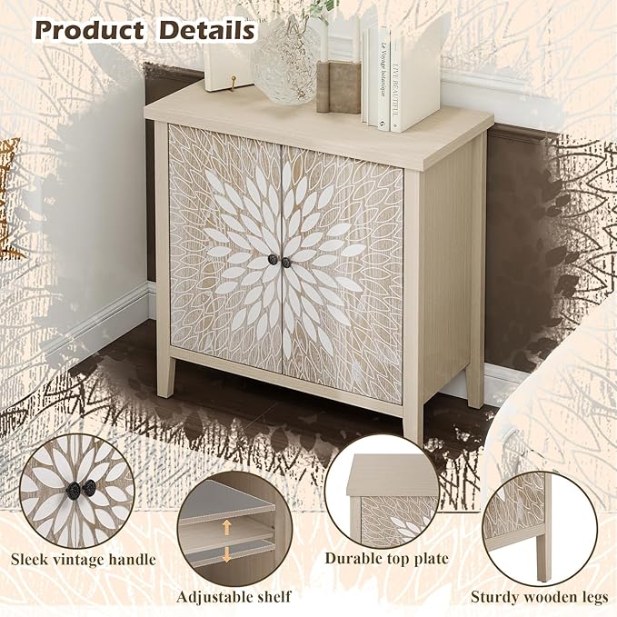 2-Door Carved Modern Storage Cabinet