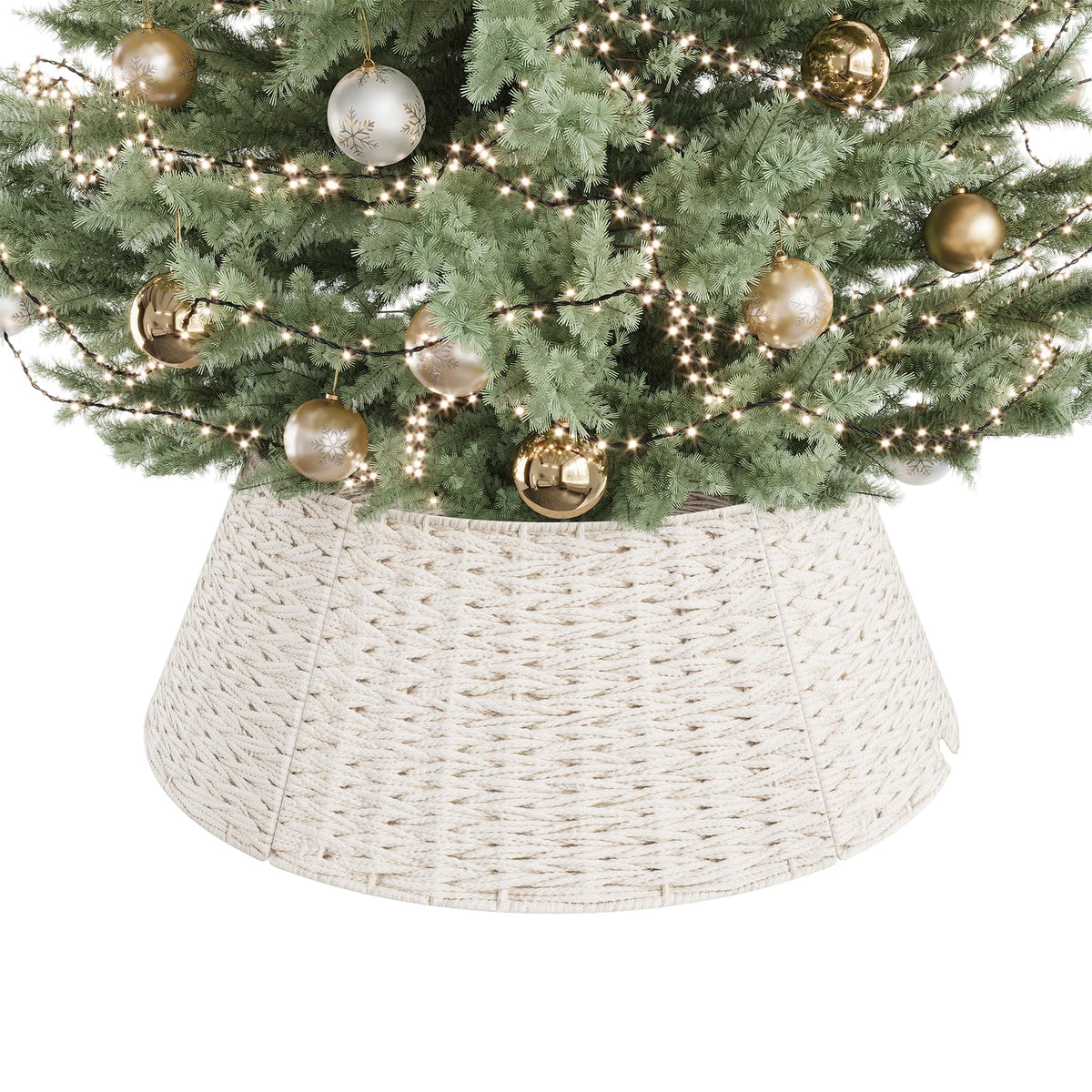 ELYKEN Christmas Tree Collar, 28 Inch Woven Christmas Tree Basket, Cotton Rope Xmas Tree Skirt Tree Ring, Rustic Farmhouse Pencil Tree Collar for Holiday Home Decor