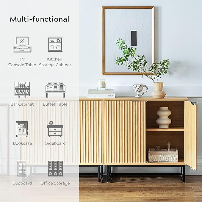 EYYTHUNG Fluted Cabinets with Storage Set of 2, Sideboard Buffet Cabinet with