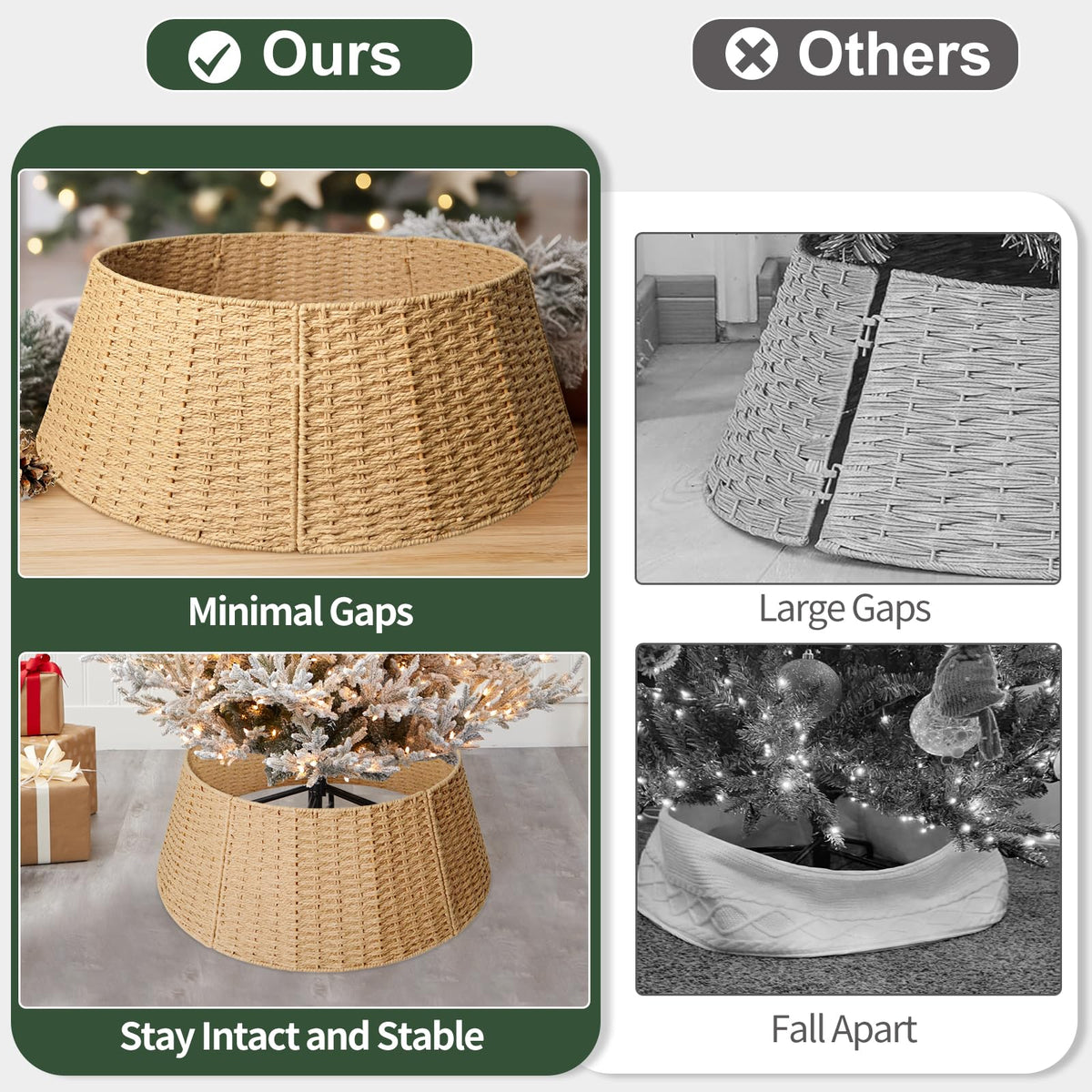 Christmas Tree Collar, 28in Farmhouse Detachable Handwoven Christmas Tree Base Cover, Rustic Tree Collar Ring, Christmas Holiday Decoration