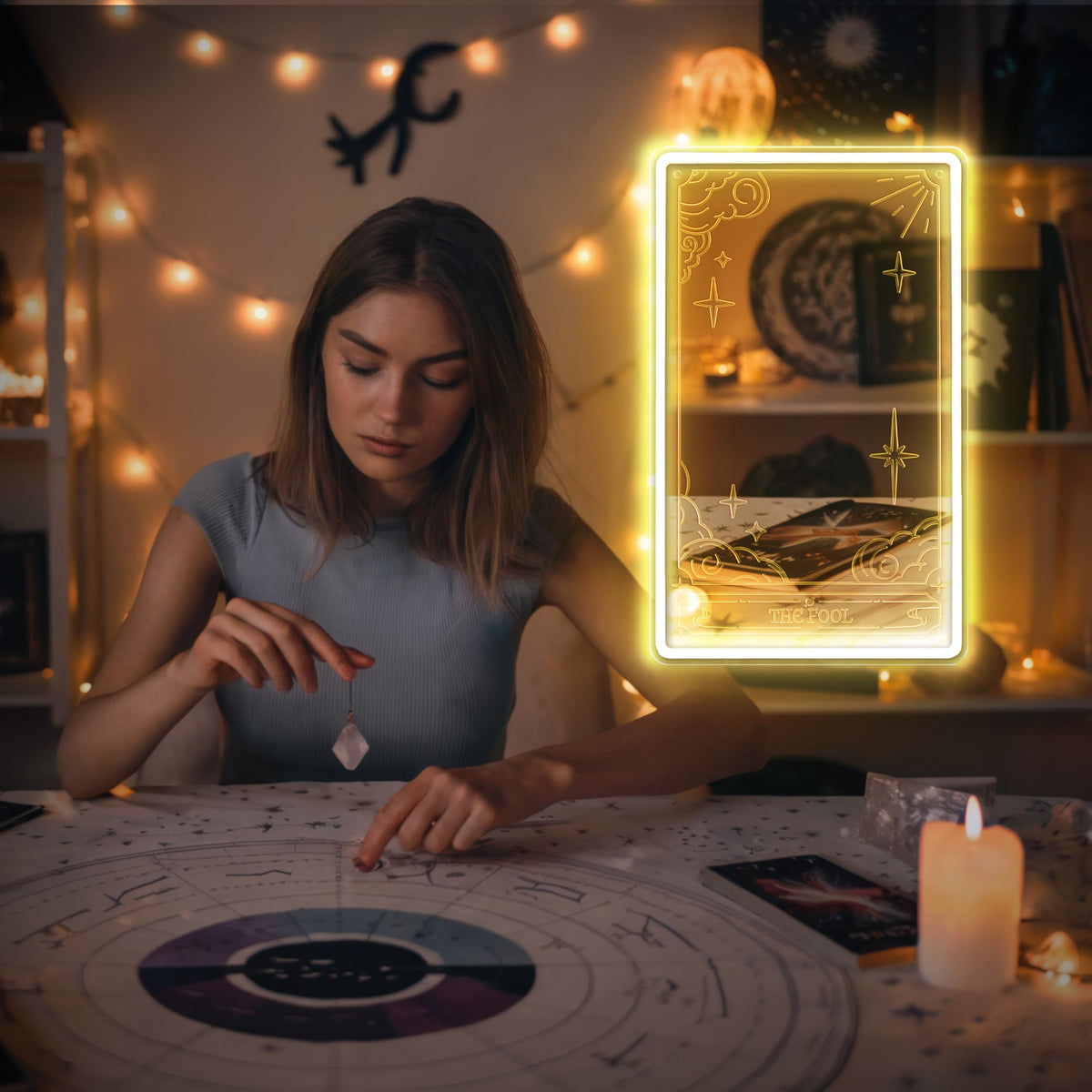 Kavaas Tarot Mirror Neon Sign -Warm White Mystical LED Neon Light for Occult Room Wall Decor, Witchy Art Spiritual Room Decor, Best Gifts for Fortune Teller, Tarot Enthusiast