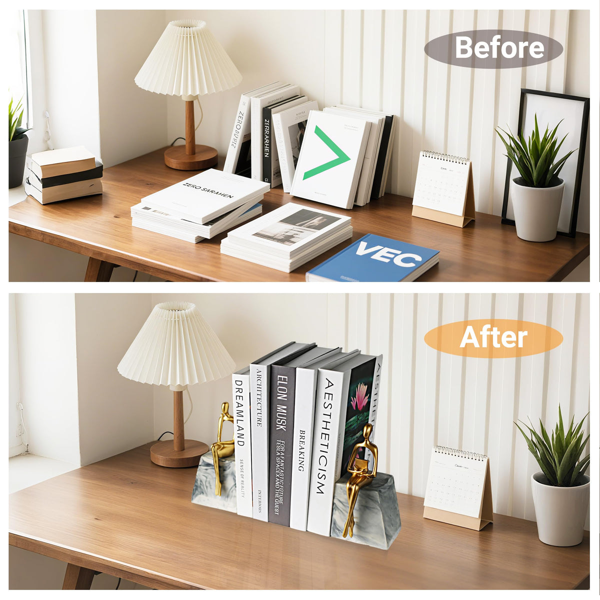 Book Ends for Shelves to Hold Books,Heavy Duty Thinker Abstract Statue Decorative Bookends for Home Office Bookshelf, Gift for Book Lovers,1 Pair
