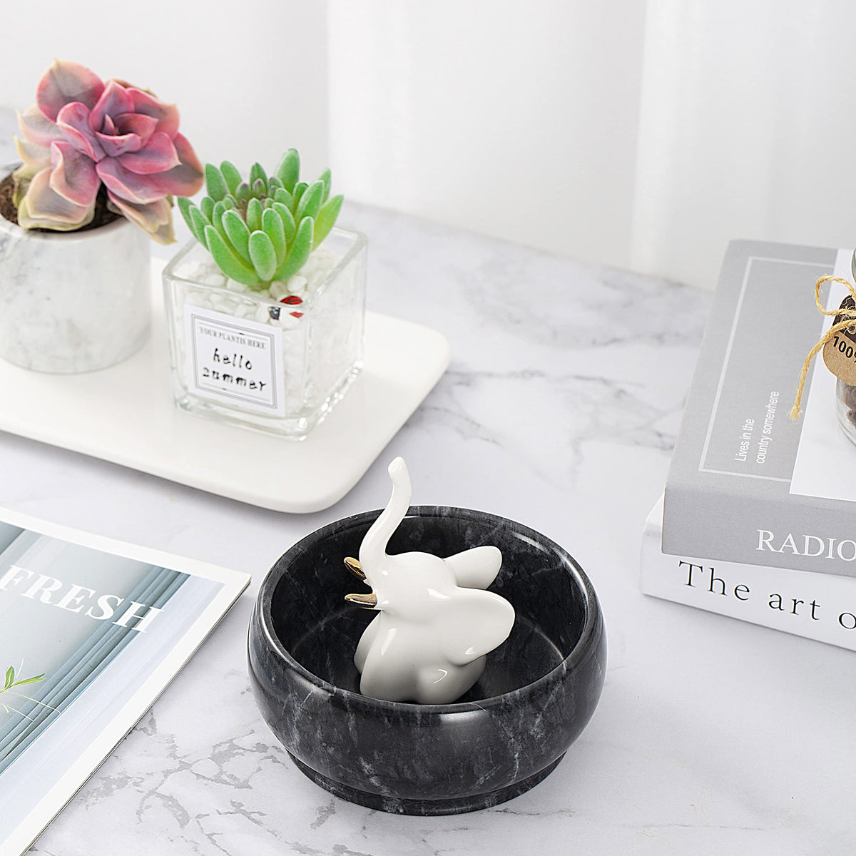 CM CHIC MONDAY 4.72 Inch Decorative Bowls - Natural Marble Key, Coffee Table Centerpiece, Soap Serving, Incense Burner, Smudge Bowl