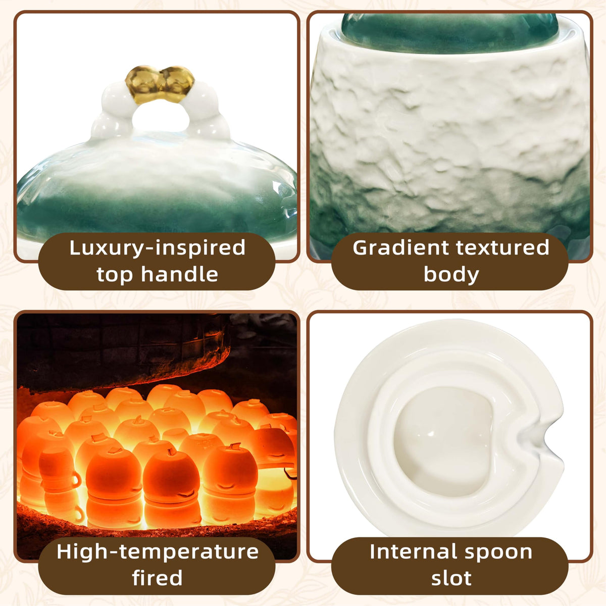 BarroSol Ceramic Sugar Bowl with Lid and Spoon,12oz Sugar Bowl with Gradient Texture, Sugar Container with Lid and Spoon Sugar Jar for Coffee Station Accessories,Dishwasher & Microwave Safe,Green