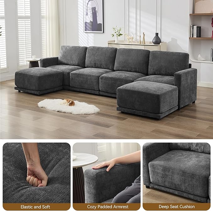 110.6" L Shaped Sectional Sofa, Modular Cloud Deep Seat Couch