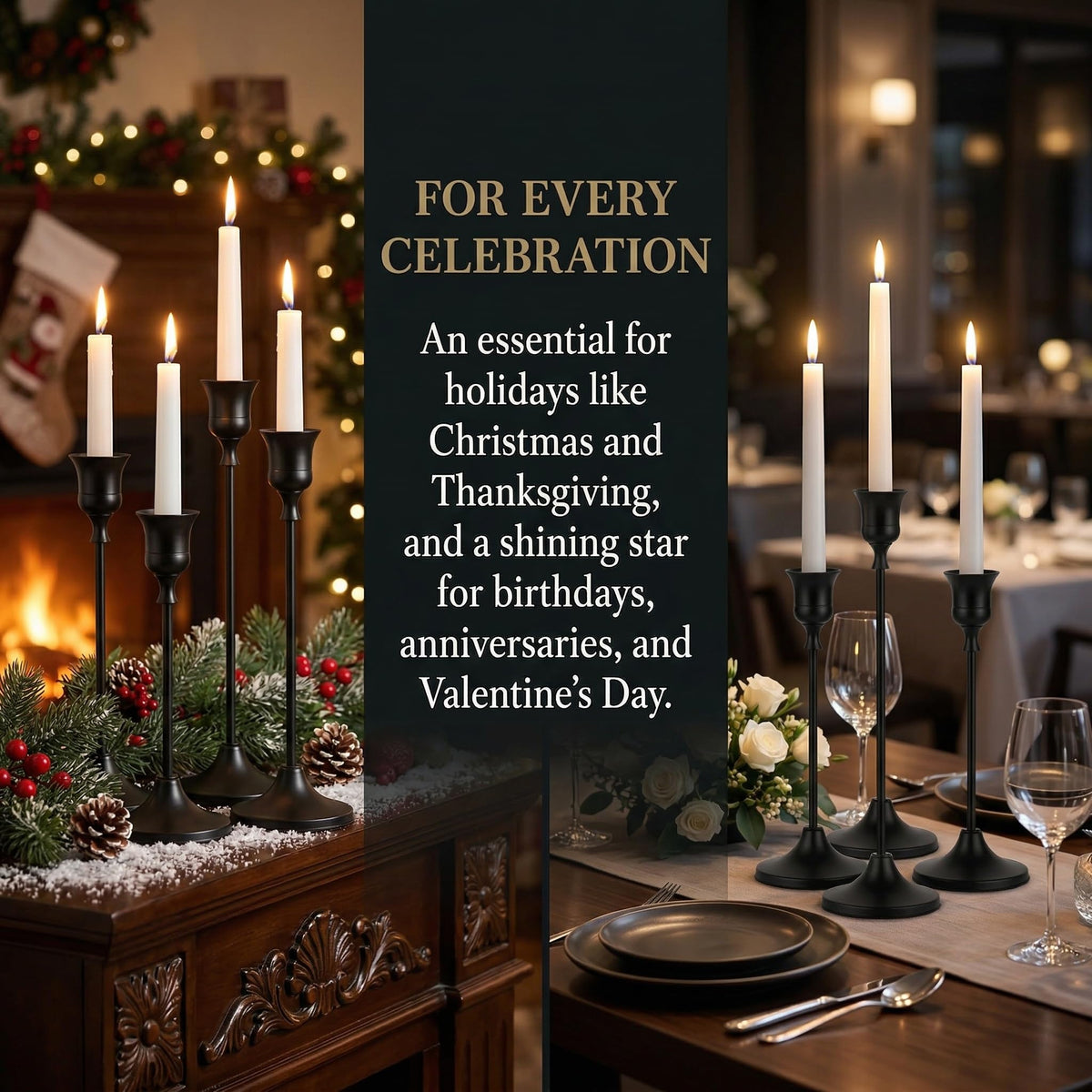 Oakernel Black Taper Candle Holders 2 Sets(6 Pcs) - Tall Metal Candlestick Holders for Table Centerpiece, Formal Dinner, Wedding, Fireplace Mantel Decor, Fits 3/4 Inch Thick Candles