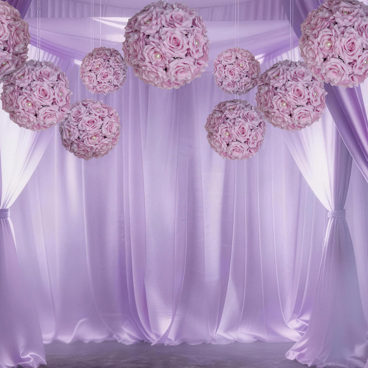 BloomTrend Flower Centerpieces for Wedding Tables: 2 Pcs 9.5 inch Diameter Pearl Inlaid Purple Silk Rose Artificial Flower Ball for Weddings Party Birthday Bridal Shower Decorations
