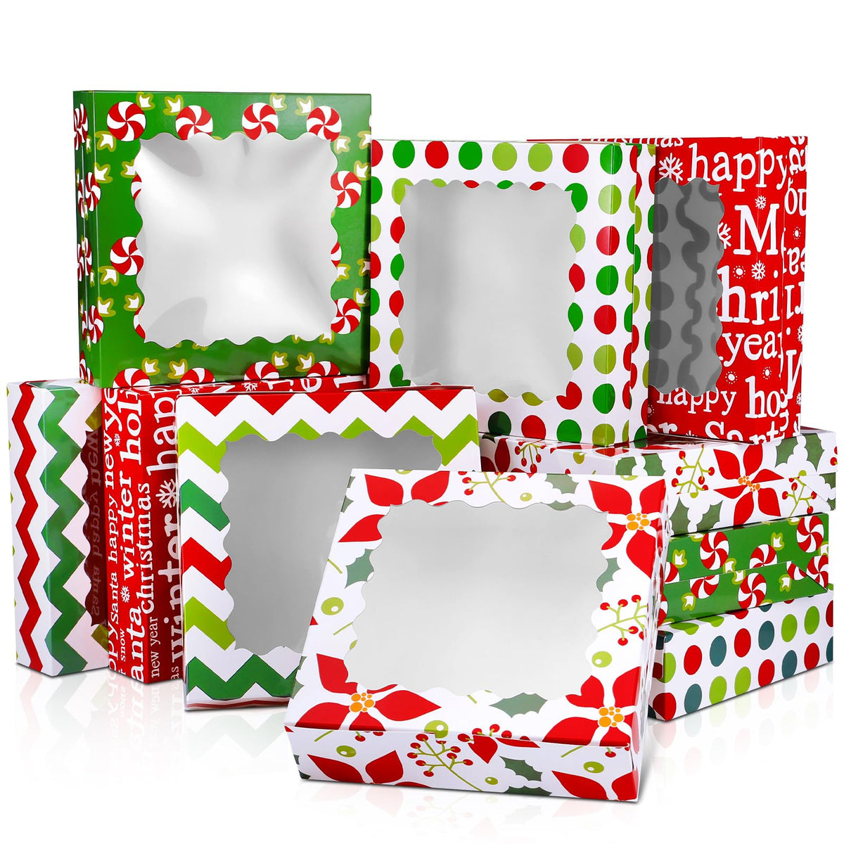 Czlotyh 30 Pcs Christmas Cookie Boxes with Window 9 x 9 x 2.5 inch Xmas Treat Boxes Candy Bakery Cupcakes Desert Container for Pastries Packaging Christmas Party Supplies Gift Giving