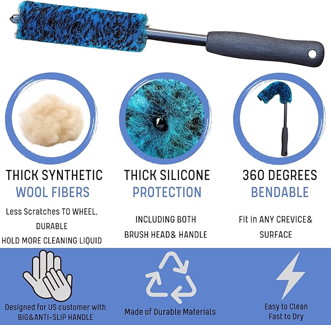 7PCS Car Wheel Rims Detail Cleaning PRO Wash Kit, Wheel Wash Mitt, Tire Brush