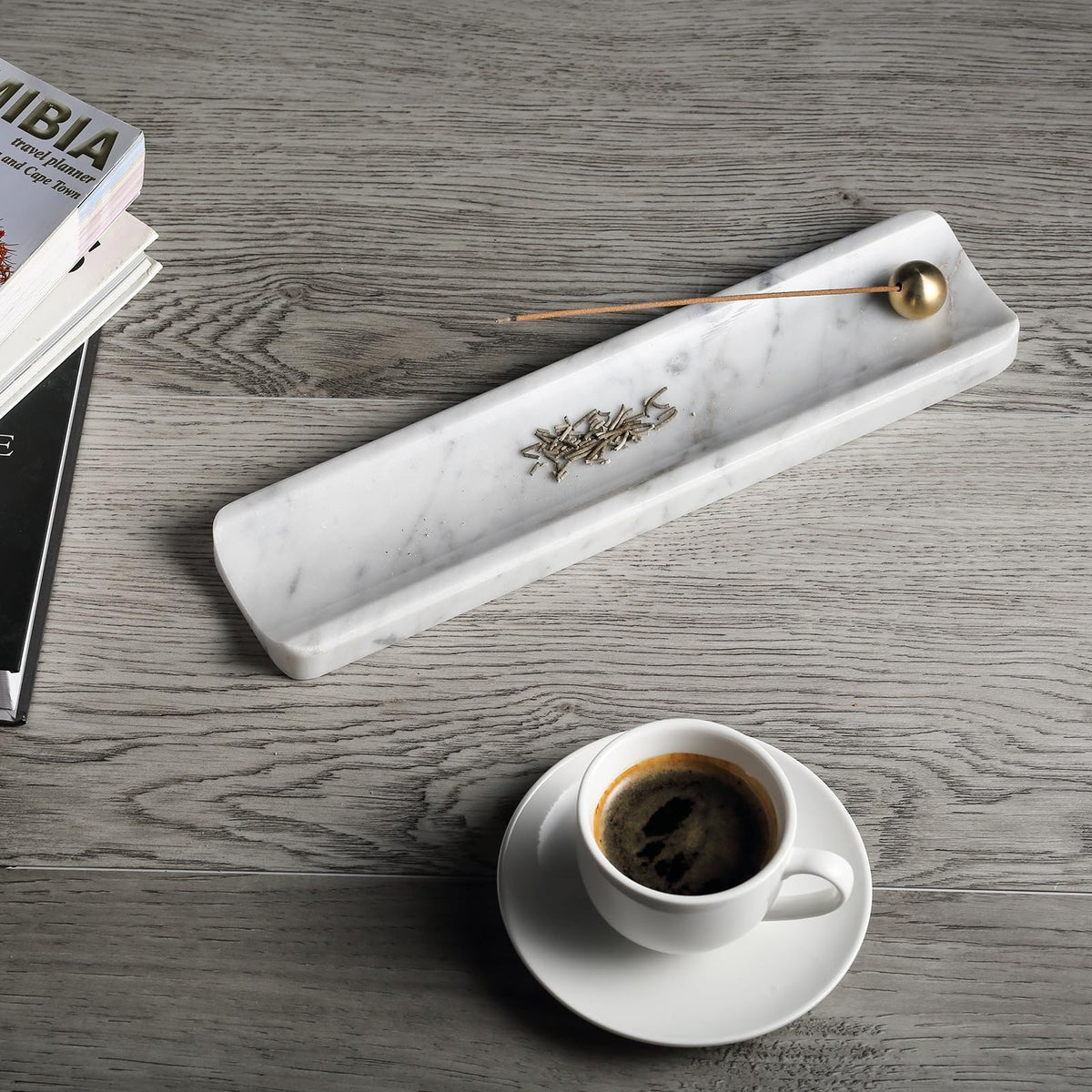 Koville Italian Carrara Natural Marble Incense Holder, Incense Holders for Sticks, Incense Burner Holder, Ideal for Meditation and Relaxing, Easy to Clean(Bianco Carrara)