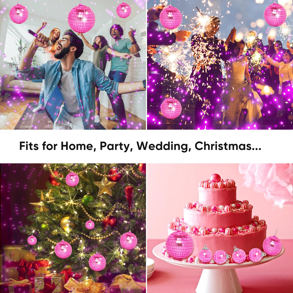 Mini Pink Disco Ball Ornaments: 42 Pack Small Disco Balls Decorations Different Sizes - Pink Disco Party Decorations Bulk for Christmas Tree Cake Room Birthday (1.2 Inch, 2 Inch, 2.4 Inch, 3 Inch)