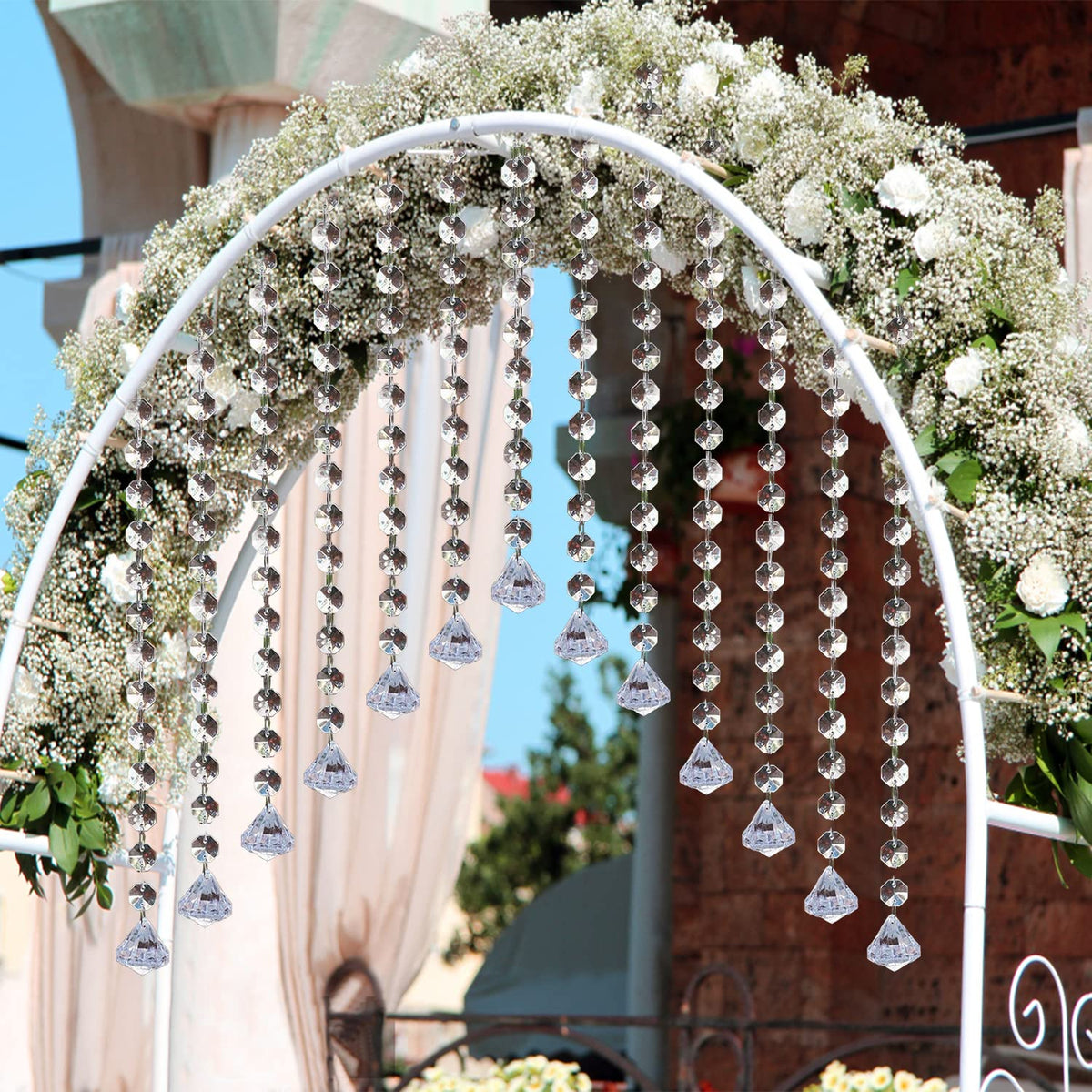 Jishi 33ft Crystal Garland Strands, Hanging Crystal Beads Strings Decorations for Centerpiece Doorway Clear Acrylic Diamond Chandelier Prisms, Gem Bead Chain Garland Curtain, Christmas Tree Ornaments