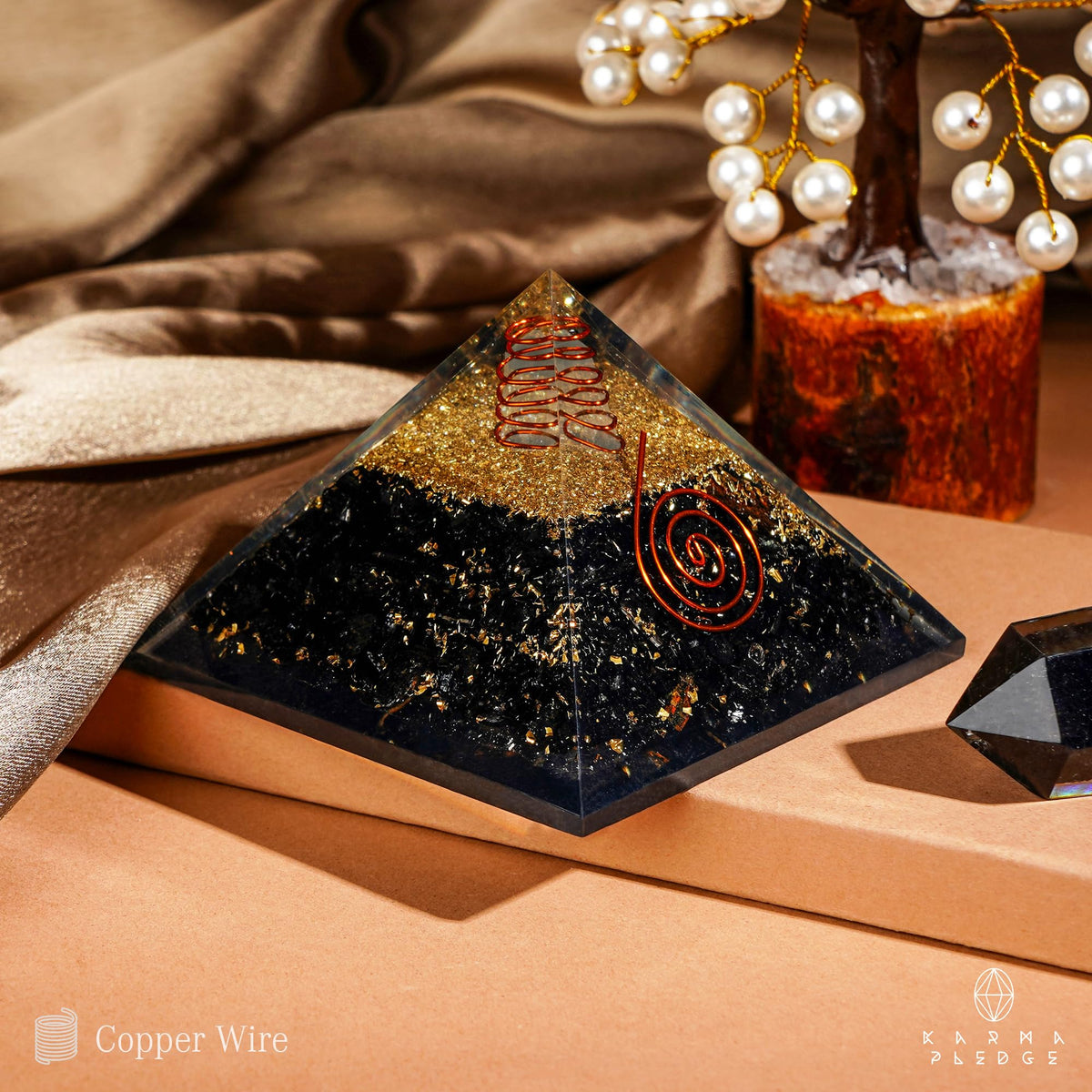 Chakra Healing Crystal Pyramid, Unique Birthday Gifts for Womens, Mom, Love One, Black Tourmaline Orgonite Orgone Pyramid for Meditation, Balance, Positive Energy, Success, Office Desk Decor