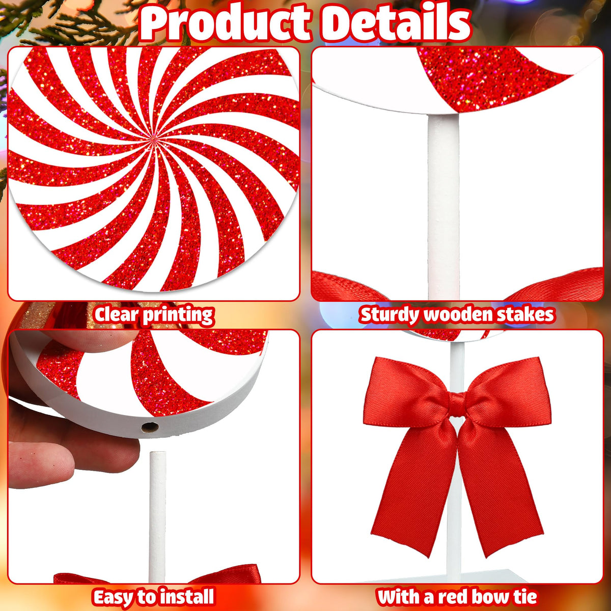 Christmas Wood Tabletop Decor Candy Standing Wooden Table Sign Red Christmas Tiered Tray Decor Rustic Xmas Candy Centerpieces for Xmas Holiday Party Home Kitchen Decors, 4 Pcs