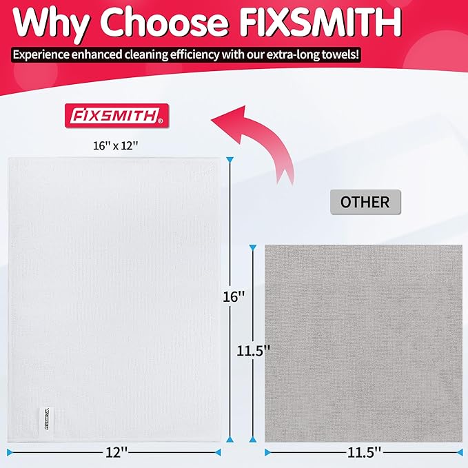 FIXSMITH White Microfiber Cleaning Cloth, Reusable Shop Towels, Microfiber