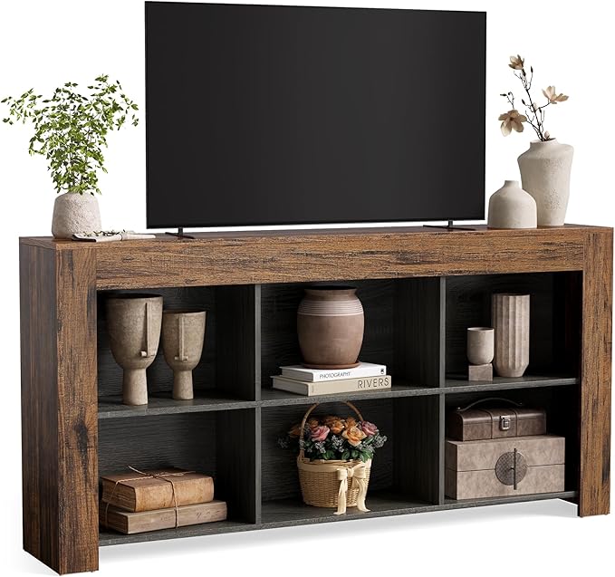 LITTLE TREE TV Stand with Storage, 63-Inch Entertainment Center with Shelves