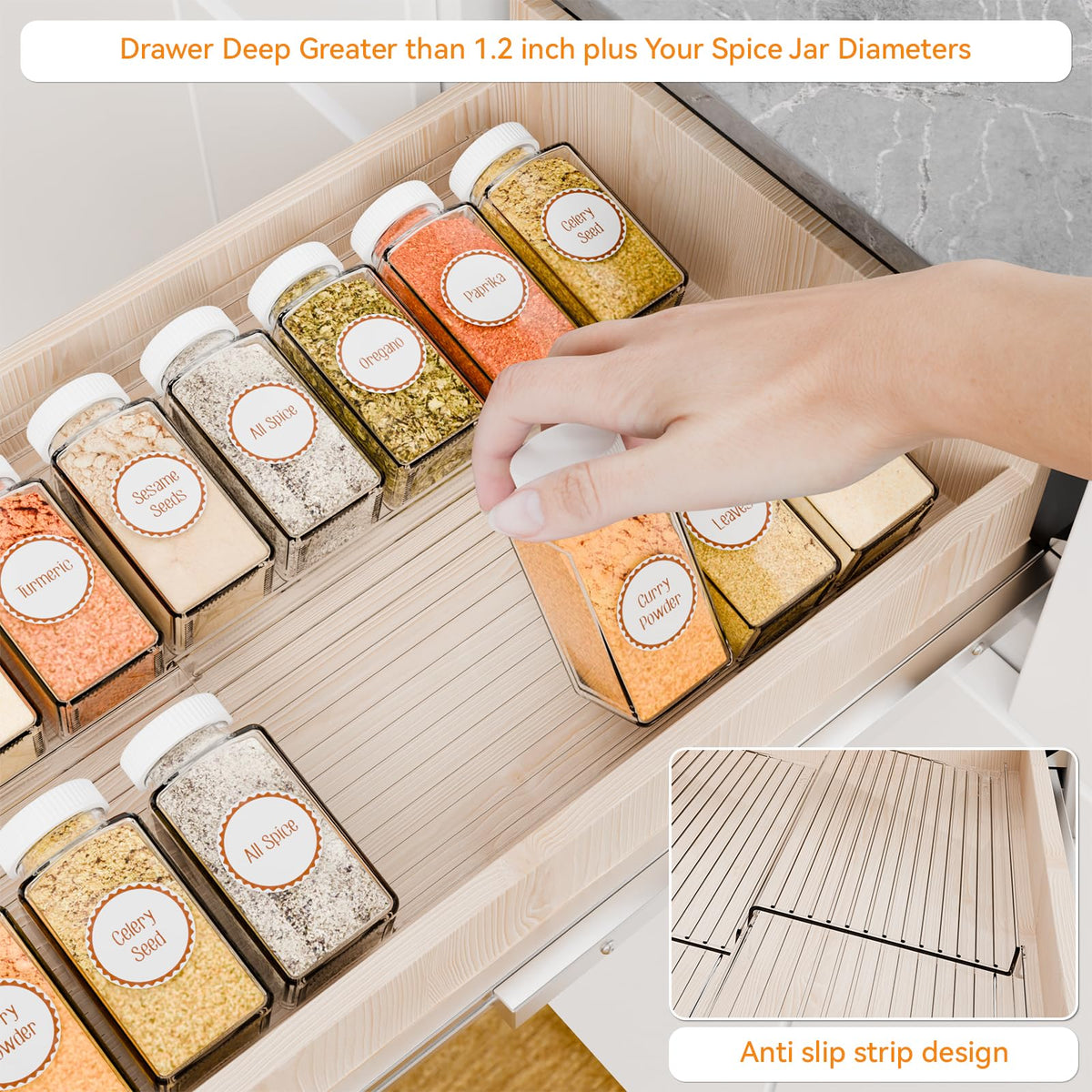 Yieach 8 Pack Adjustable Narrow Spice Rack for Drawer - Expandable From 9" to 17.7" - Acrylic Drawer Seasoning Organizer,Tiered Clear Spice Tray for Spices,Condiment,Nail Polish and Jar Organization