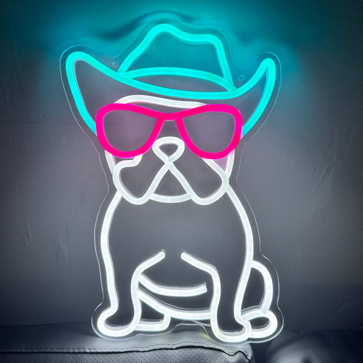 iPuppy Cowboy French Bulldog Neon Sign for Wall Decor Cowboy Frenchie Wearing Glasses LED Neon Lights French Bulldog Decor Accessories Frenchie Decor French Bulldog Gifts,10.6x15.2 inches.