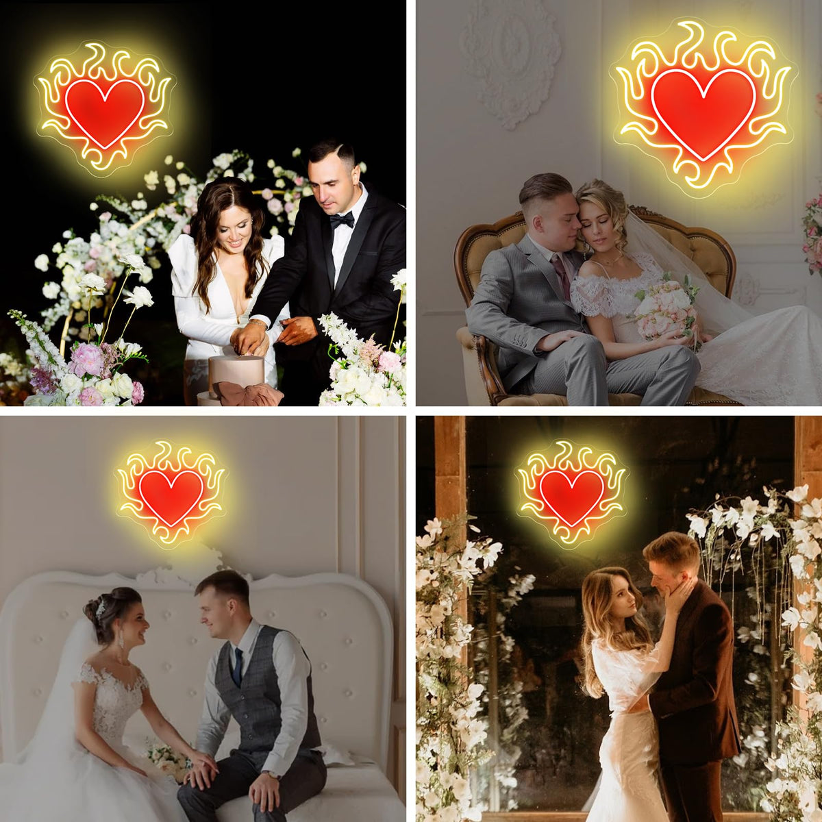 Flaming Heart Neon Sign Cool Wedding Neon Led Light Personalized Gift Idea for Her on Valentines Day, Aesthetic Heart Flame Wall Art Decor, Dark Gothic Wall Art, Birthday Gift, Witch Decor-13.8"