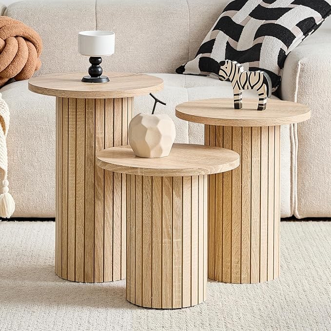 Round Nesting Coffee Table Set of 3 Mid Century Modern Wood Round Coffee Tables