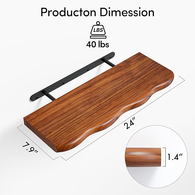 YUFLINX 24inch Walnut Finished Floating Shelves