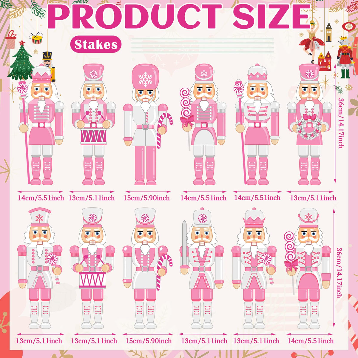 Amyhill 12 Pcs Pink Christmas Nutcracker Yard Sign Outdoor Christmas Yard Decor with Stakes Holiday Xmas Nutcracker Sign Cute Xmas Outside Lawn Decor for Outdoor Porch Garden Pathway Party