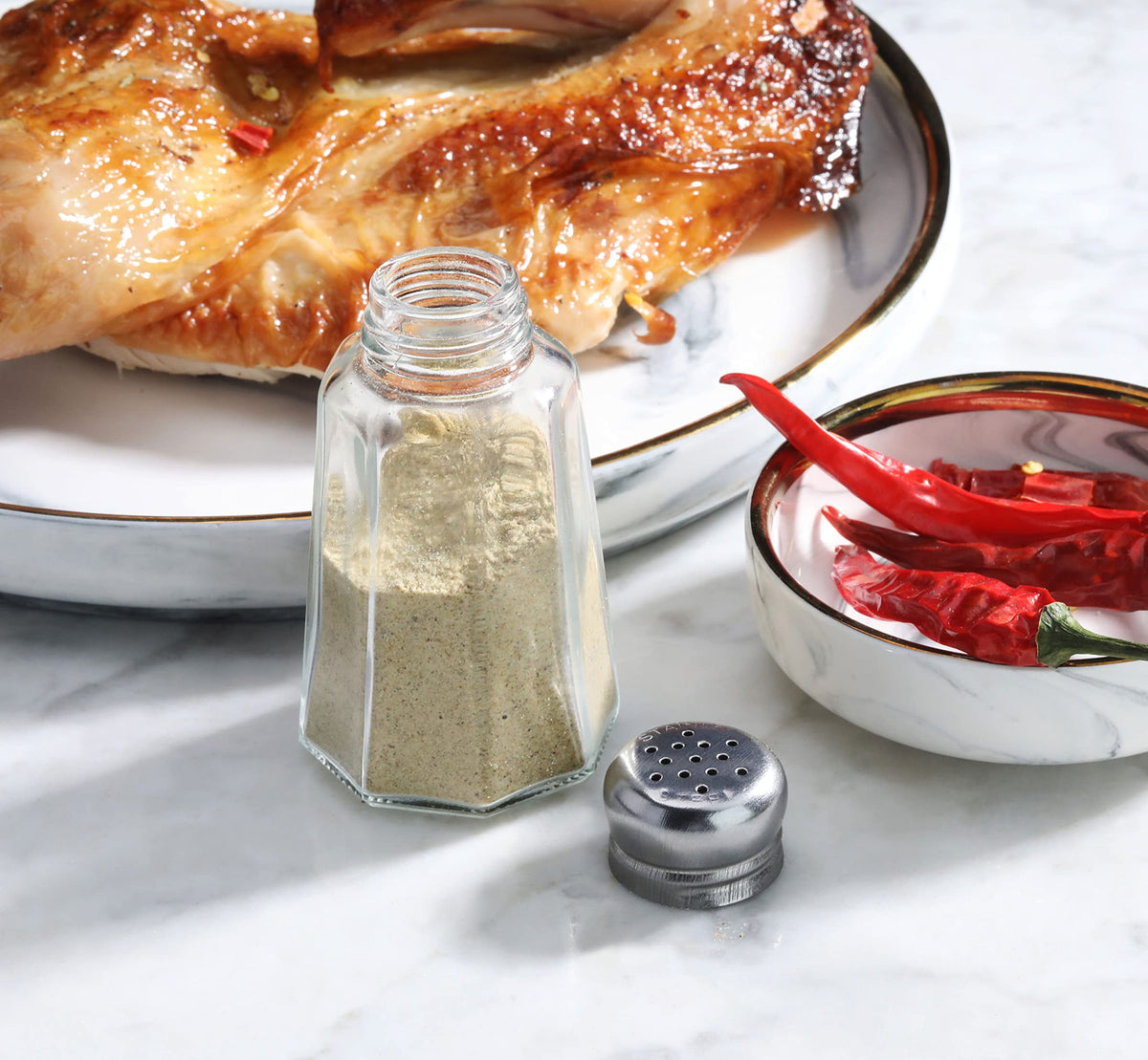 New Star Foodservice Glass Salt and Pepper Shaker with Stainless Steel Mushroom Top, 2-Ounce, Set of 12