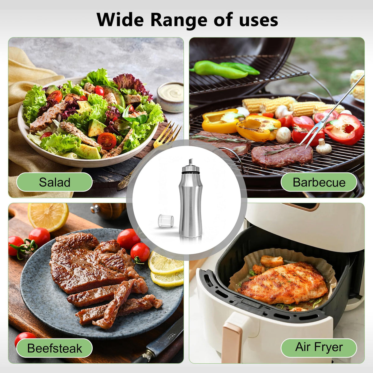 OlBuWa 304 Stainless Steel Oil Dispenser Bottle,Kitchen Oil Bottle for Cooking salad, barbecue, steak, air fryer-750ml, Silver