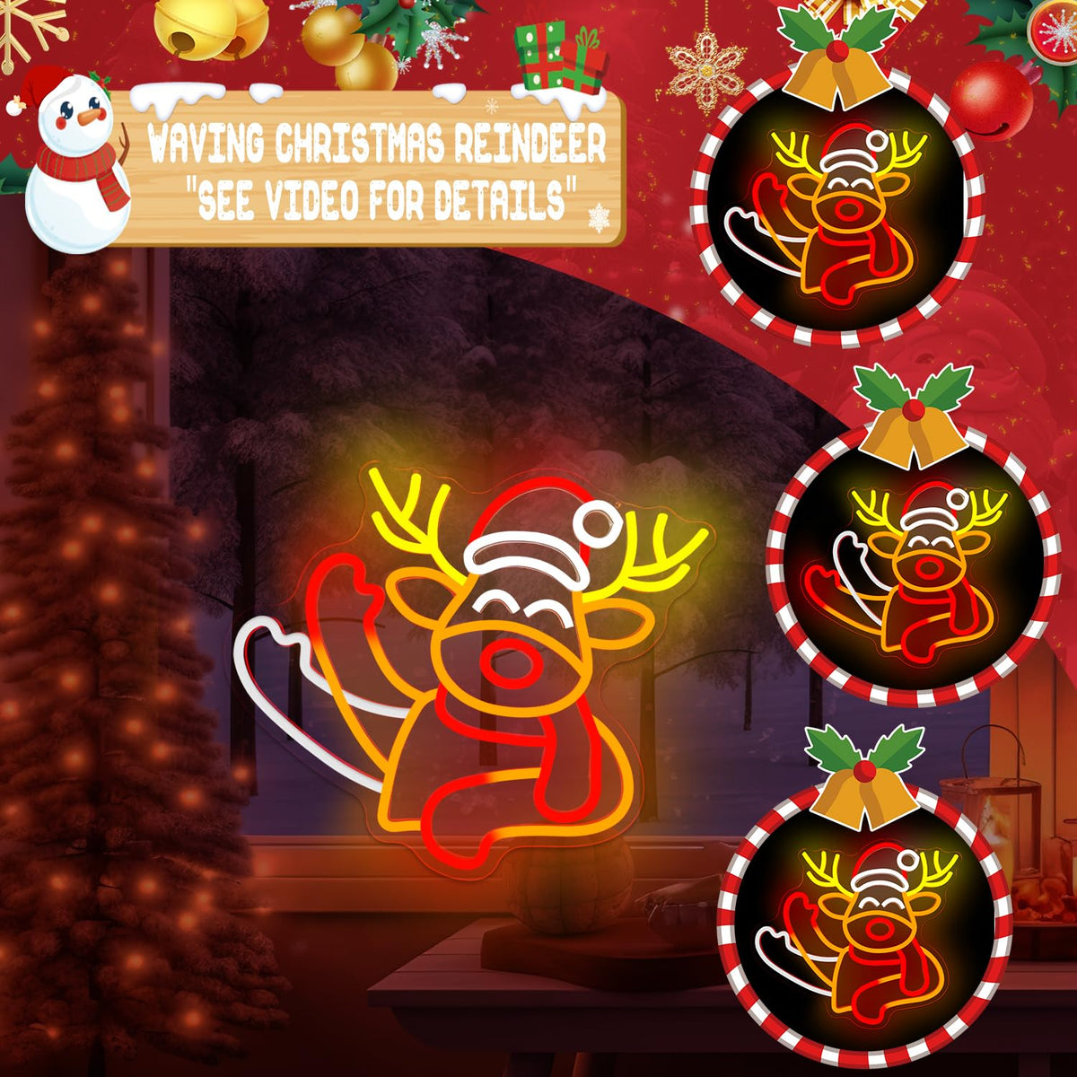 Christmas Neon Sign Waving Elk Neon Sign for Wall Decor Deer Led Neon Animated Christmas Lights Looks Like Elk Waving Reindeer Light Up Signs for Window Wall Art for Party Home Decoration Gift