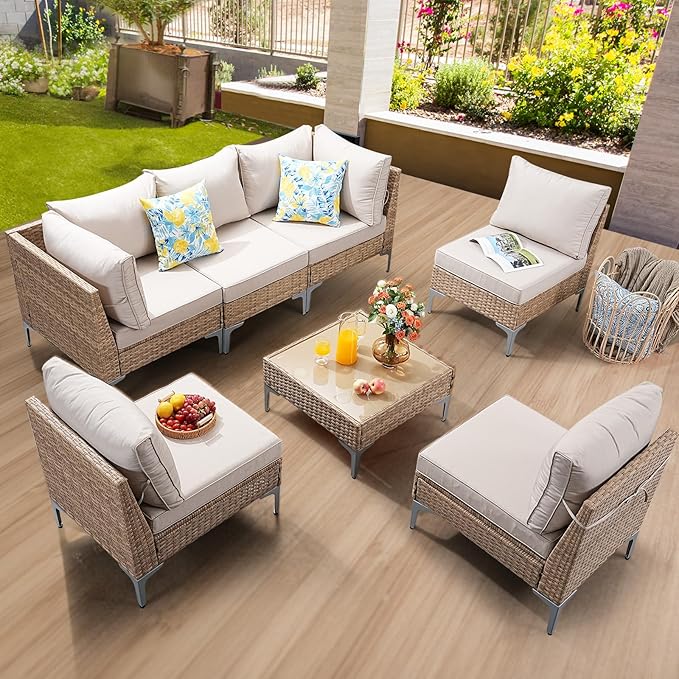 7-Piece Patio Furniture Set, Outdoor Wicker Sectional Sofa
