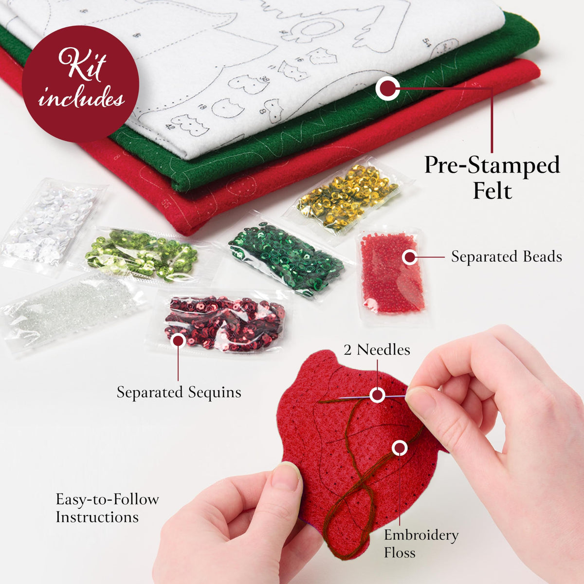 Bucilla Felt Applique 18" Stocking Making Kit with LED Lights, Christmas Tree Surprise, Perfect for DIY Arts and Crafts, 86710
