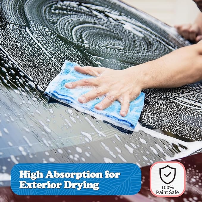FIXSMITH Microfiber Cleaning Cloth, Shop Towels Bulk, 24 Pack Blue Microfiber