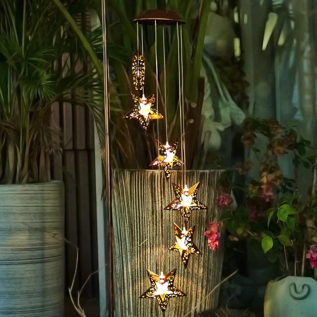 Tryme Solar Wind Chimes Star Wind Chime Warm LED Hanging Solar Lights Unique Garden Decor Memorial Thanksgiving Gifts for Mom Grandma Sister Home Party