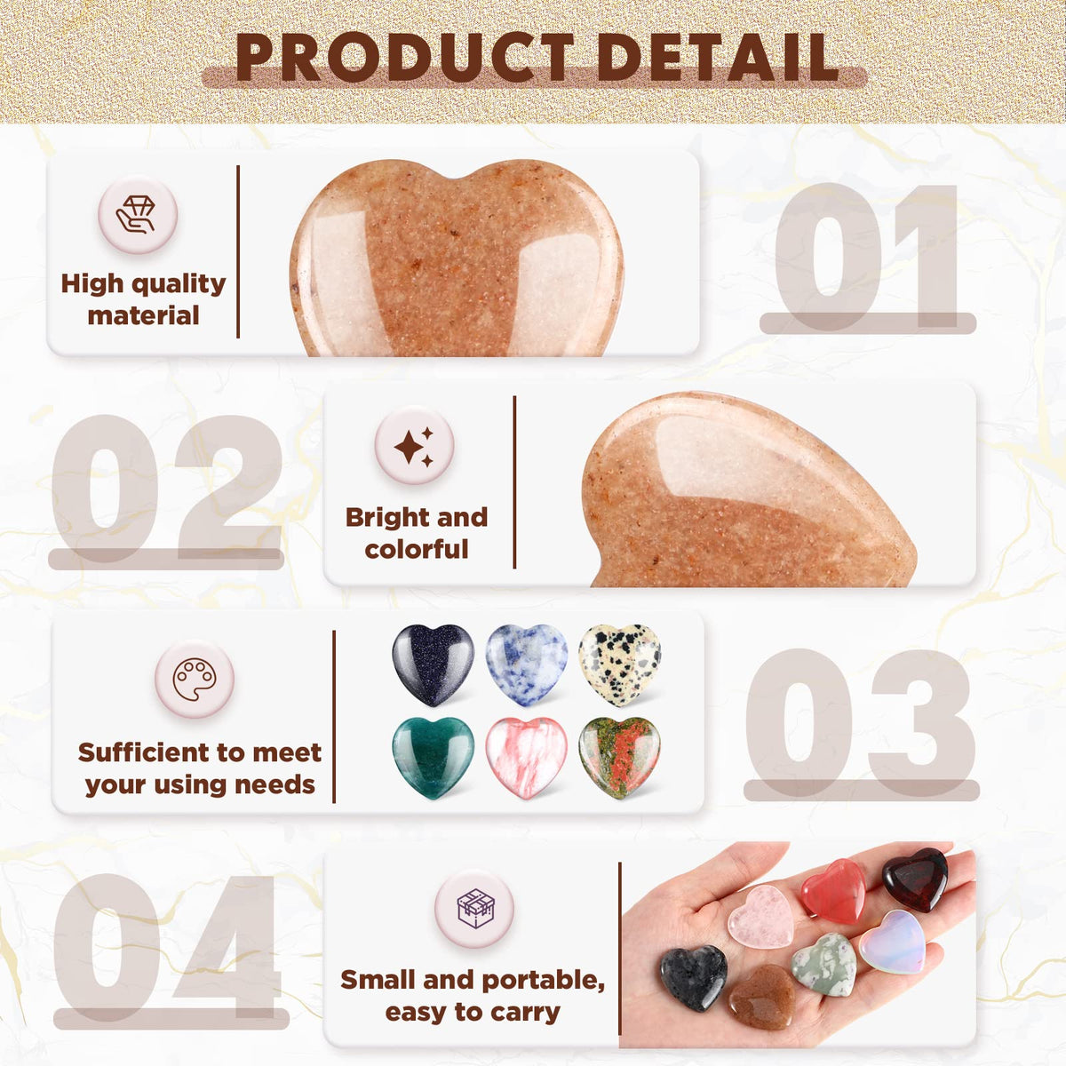 Nuenen 24 Pcs Heart Crystals Stones for Healing Bulk 1'' Natural Heart Shaped Rocks Polished Worry Stone Palm Pocket Love Gemstones for Women Men Wedding Meditation Balancing Witchcraft Decoratio