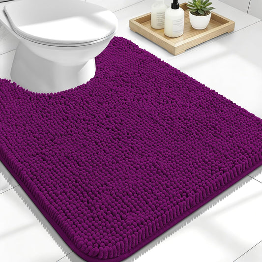 OLANLY U-Shaped Toilet Rug - Extra Soft Chenille Bathroom Mat, Quick-Dry & Non-Slip - 24x20, Purple