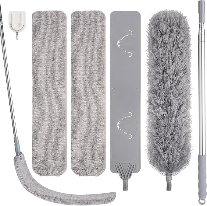 Feather Duster Set, 30-100 inch Microfiber Retractable Gap Duster