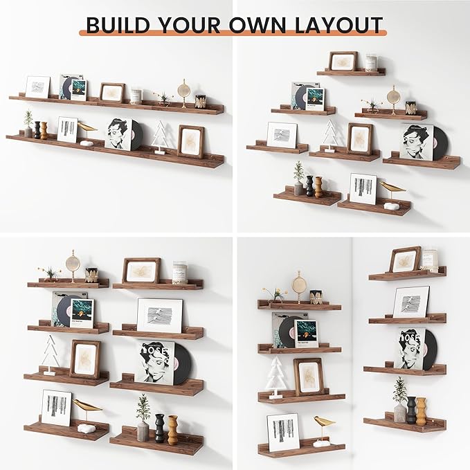 Floating Picture Ledge Shelves Set of 8, 16 Inch Shelves