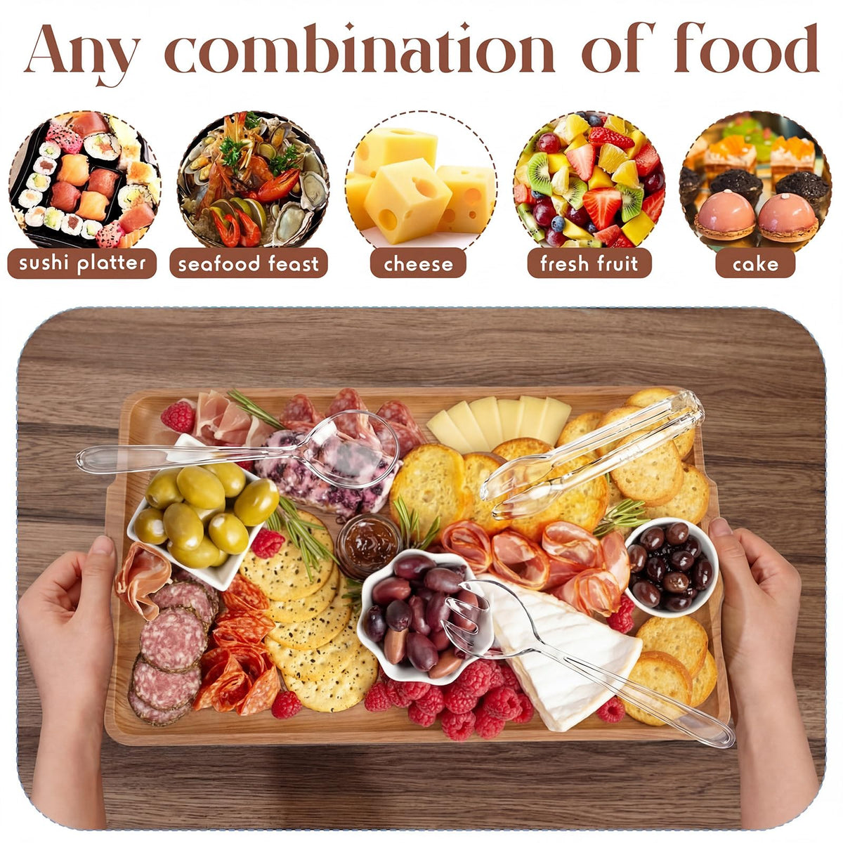 Baderke 1 Set 16" x 9" Chilled Serving Tray for Parties with Compartments Ice Chilled Party Crudite Platter Charcuterie Serving Board Cold Dish Dip Tableware for Seafood Vegetable (Light Wood)