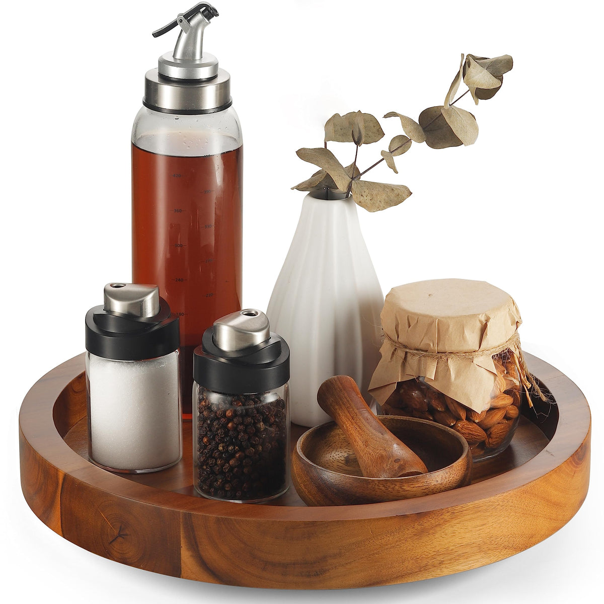 TIDITA 13" Acacia Wood Lazy Susan Organizer for Cabinet - Round Lazy Susans Turntable for Countertop - Wooden Kitchen Rotating Storage Food Bin Container for Centerpiece Table, Spices, Pantry