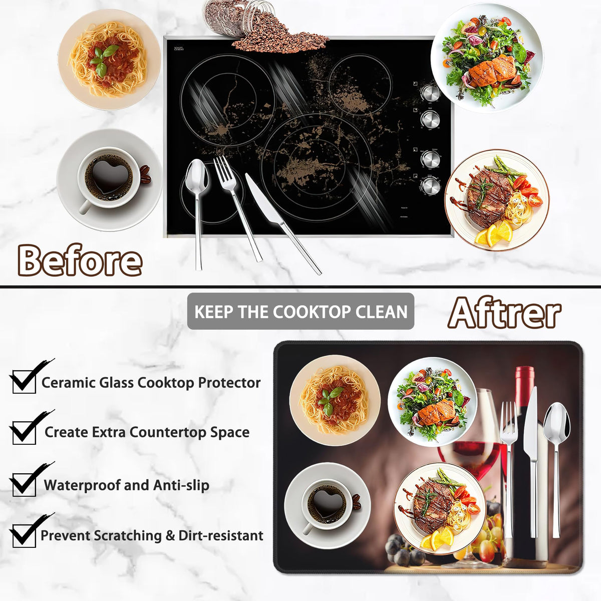 Christmas Stove Top Cover for Electric Stove,Red Wine Vintage Extra Thick Rubber Stovetop Protector Mat, Heat Resistant Glass Cooktop Oven Cover 28.5'' x 20.5''