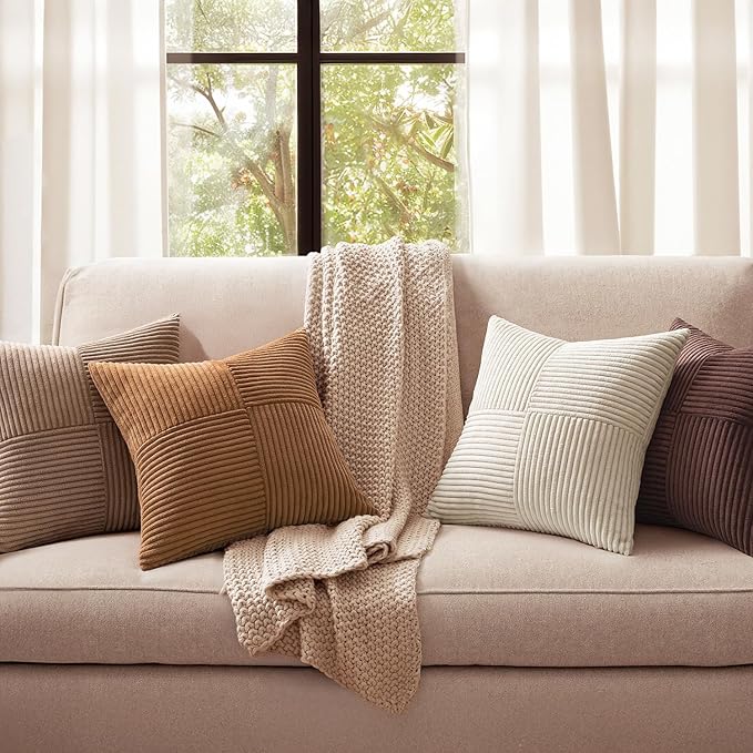 MIULEE Brown Throw Pillow Covers 20x20 Inch Set of 4 Boho Farmhouse Cushion