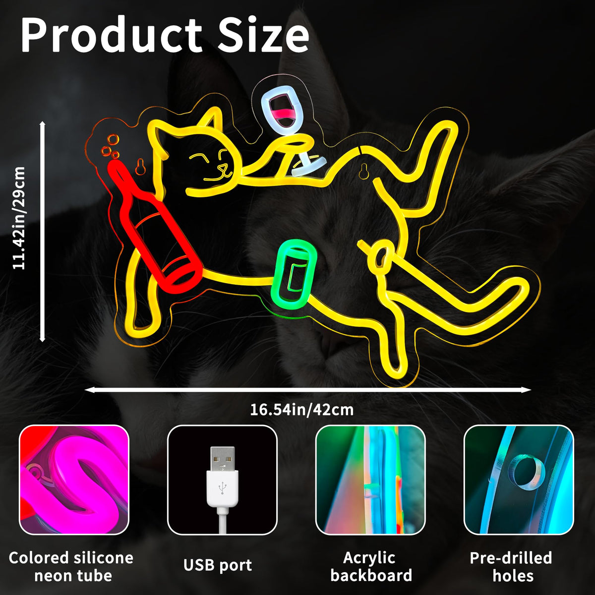 Cat Neon Light Sign, USB Powered Dimmable Bar Neon Signs for Home Bar Wall Decor, LED Wall Art for Bedroom Men Cave Game Room Birthday Party Gifts