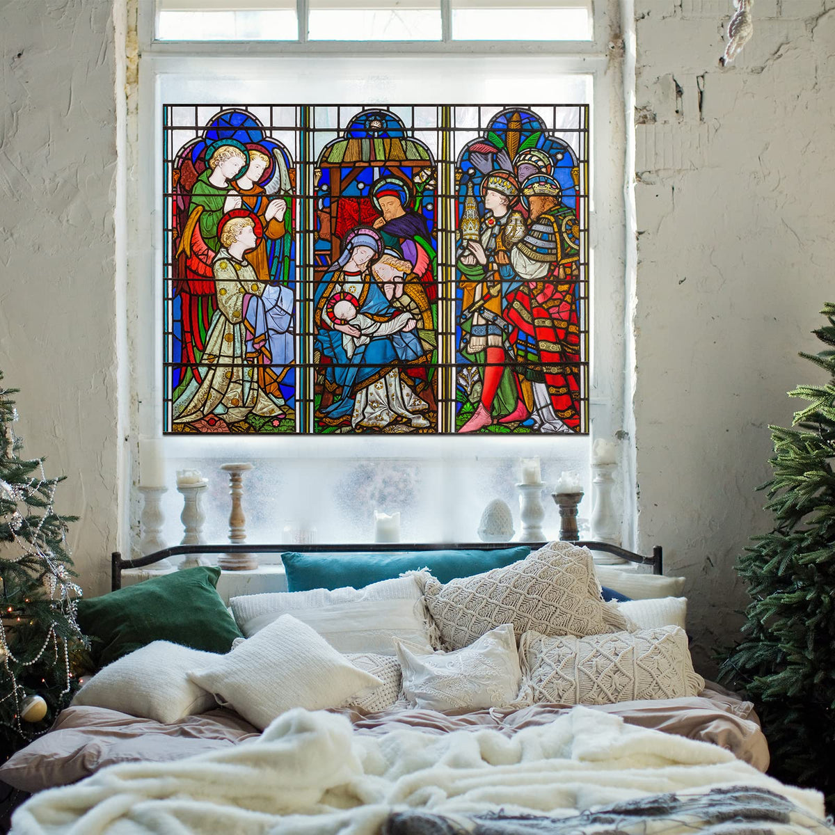 Spiareal Christmas Window Clings Nativity Decorations Reusable Non Adhesive Sticker Vinyl Religious Holiday and Door Decor Decals for Home Xmas (46.06 x 59.06 Inch)