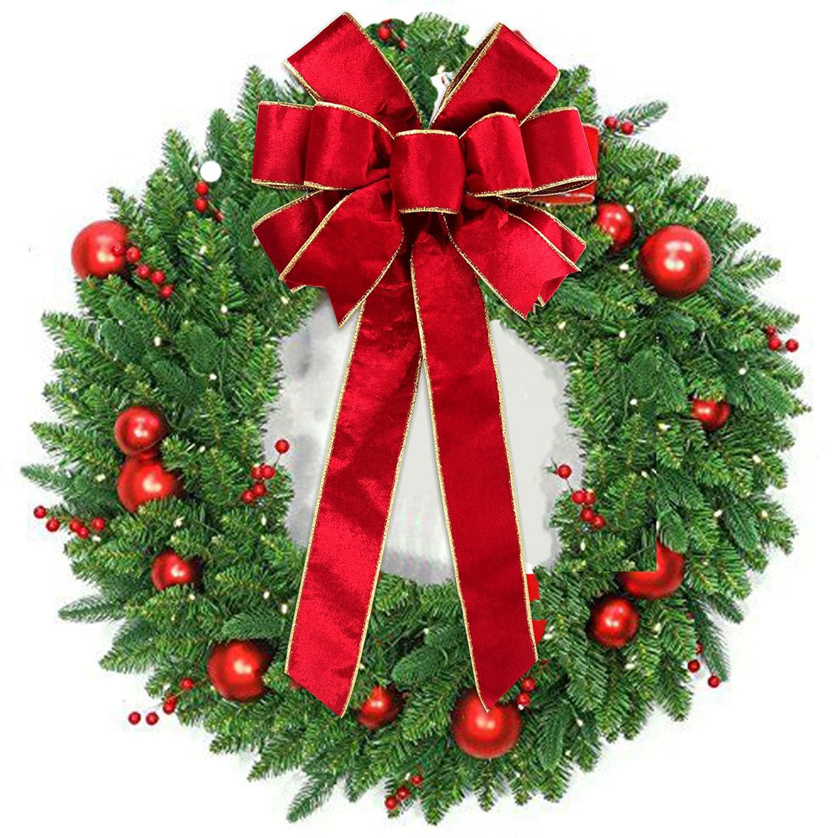 Red Velvet Christmas Bows with Gift Box, Gold Wired Red Bows for Wreath Floral, Christmas Tree Topper, Outside Bowknot Red Bow for Car Wall Garden Yard Front Door